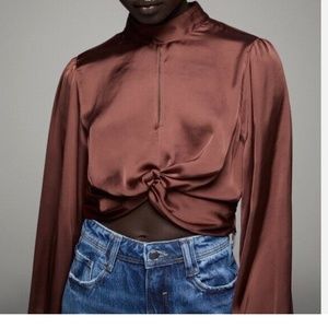 Zara satin knotted blouse